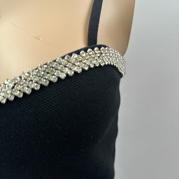 Chanel Black Knit Cropped Cami Top Rhinestone Trim Straps Y2K Women S - Picture 3 of 8